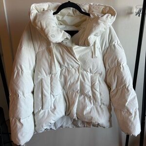 ONLY White Corduroy Oversized Down Puffer Jacket